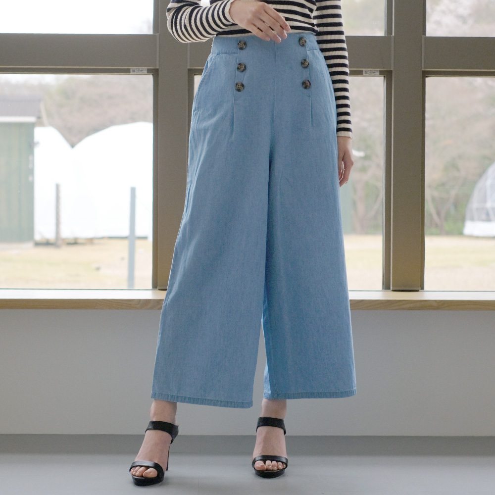 aquagarage デニムウエストボタンワイドパンツ レディース 春 夏 aquagarage デニムウエストボタンワイドパンツ レディース 春 夏