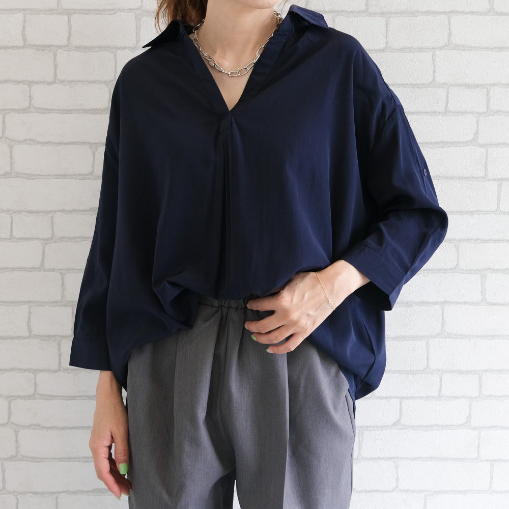 極美品 ENFOLD エンフォルド 長袖 スキッパーシャツ ネイビー 紺 極美品 ENFOLD エンフォルド 長袖 スキッパーシャツ ネイビー 紺