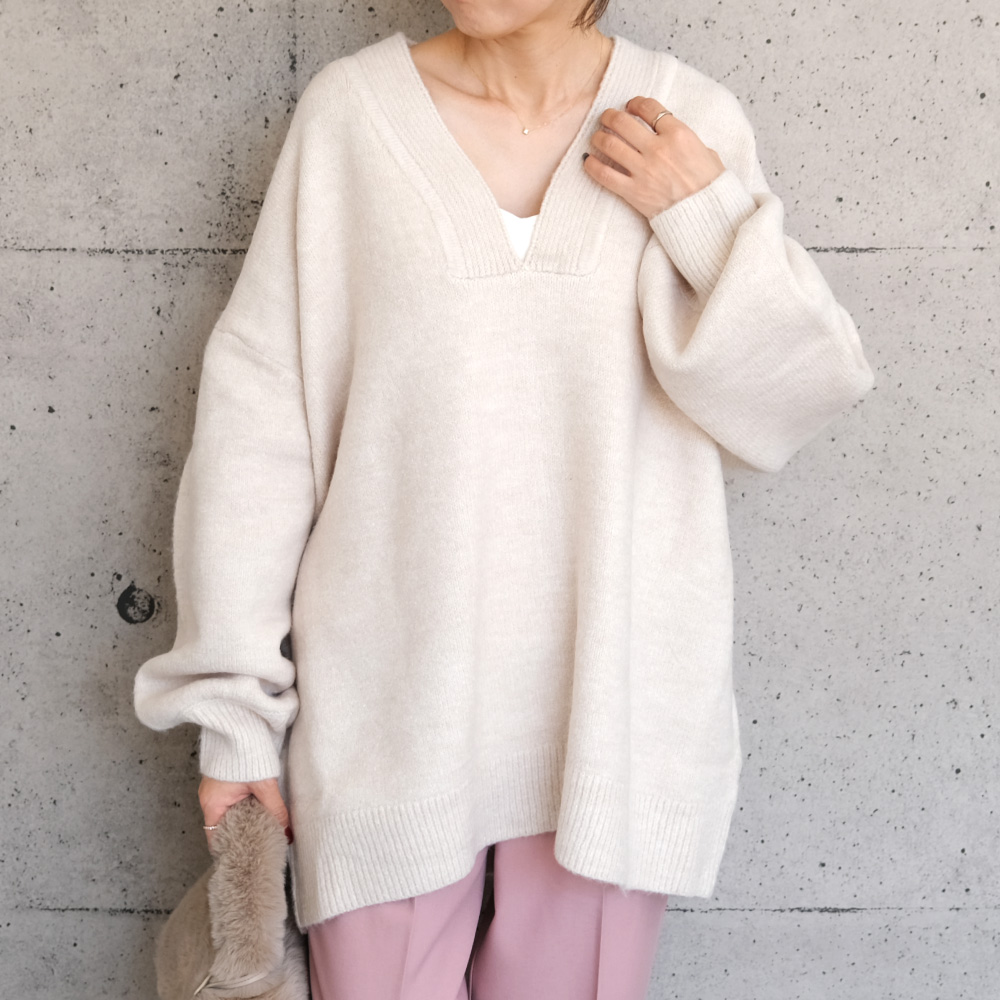 aquagarage 深Vネックニットトップス レディース 春 秋 冬 M