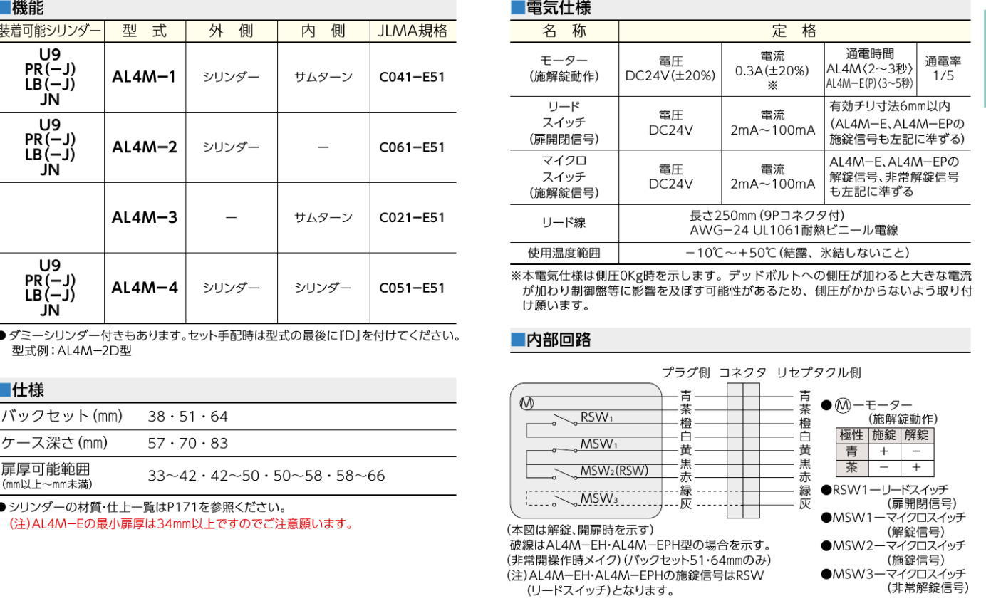 ＭＩＷＡ Ｕ９ＡＬ４Ｍ-１ BS38.51.64mm 扉厚42〜49・50〜57・58〜65mm