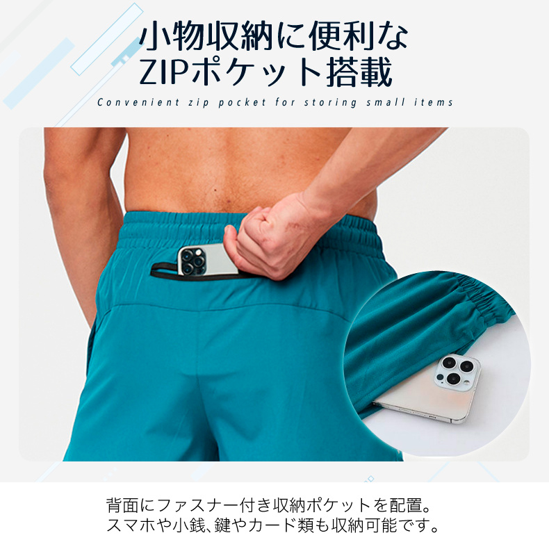 ダークブルー ショートパンツ バックポケット付き ランニングパンツ ショートパンツ 265 メッシュポケット メンズ