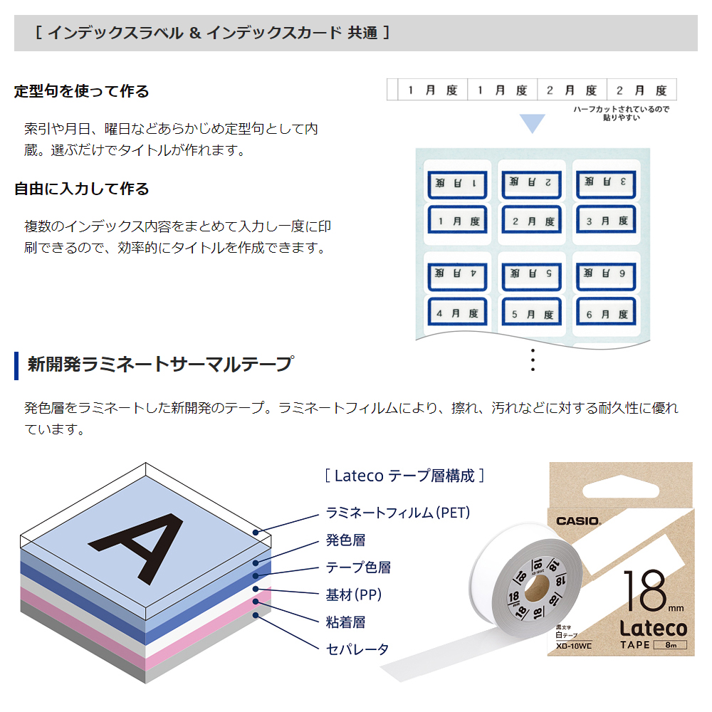 カシオ ラテコ 詰め替え用テープ 9mm 黒文字/テープは10色から選択可能 | CASIO | 15