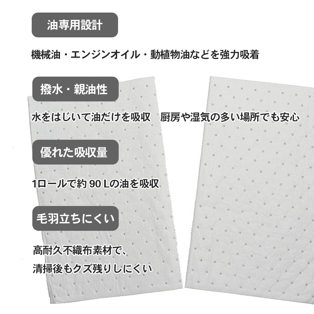 mita オイル吸着マット ロール型  幅400 x 50m（500mm毎ミシン目あり） 厚み3mm 吸収量90L 400mm x 500mmサイズ100枚分相当 |  | 01