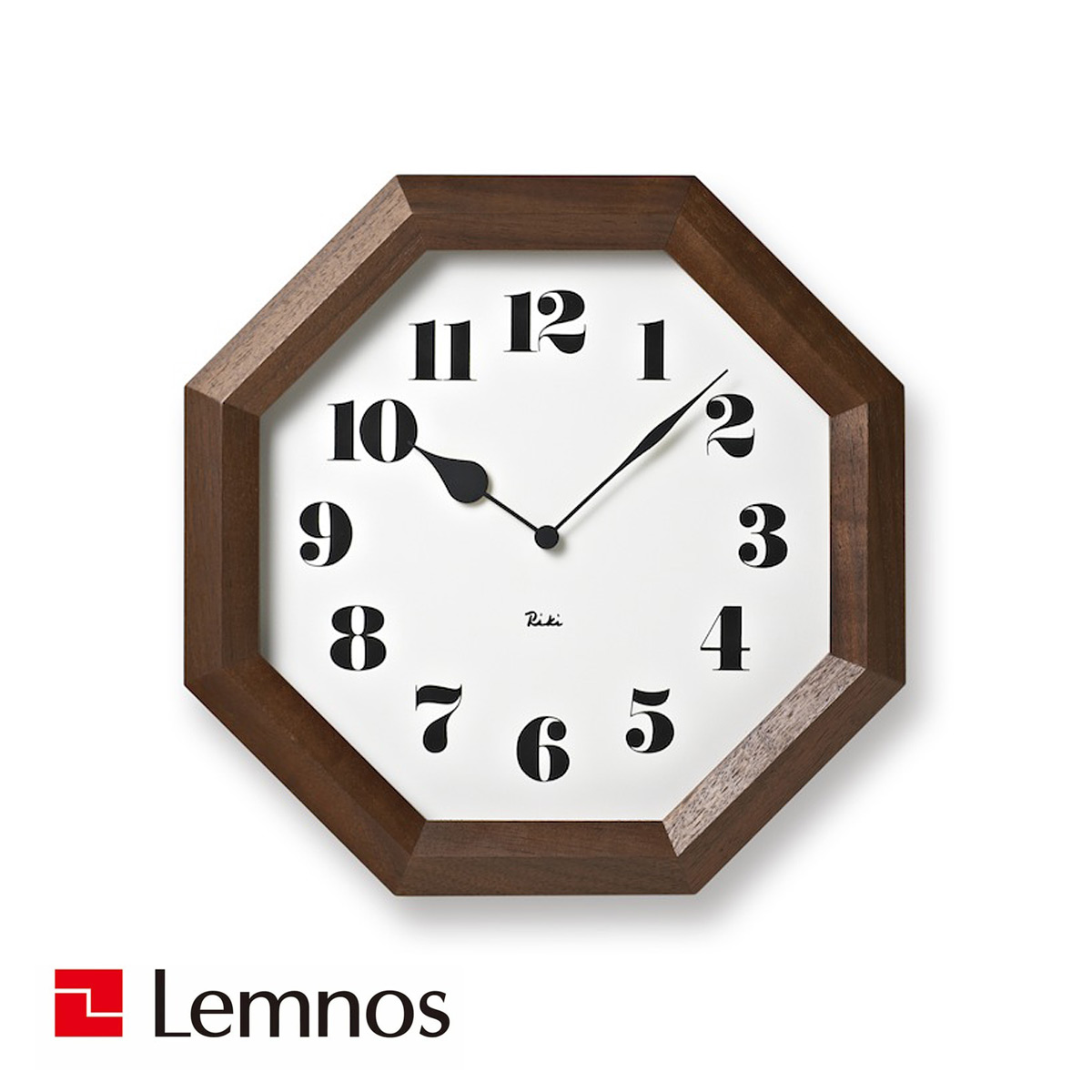 レムノス 掛け時計 木枠 ウォールナット ブラウン 八角の時計 WR11-01 Lemnos サイズ:w24.6×h24.6×d4.8cm