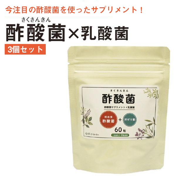 酢酸菌サプリ 酢酸菌+乳酸菌 60粒3個セット さくさんきん サプリメント｜runrun