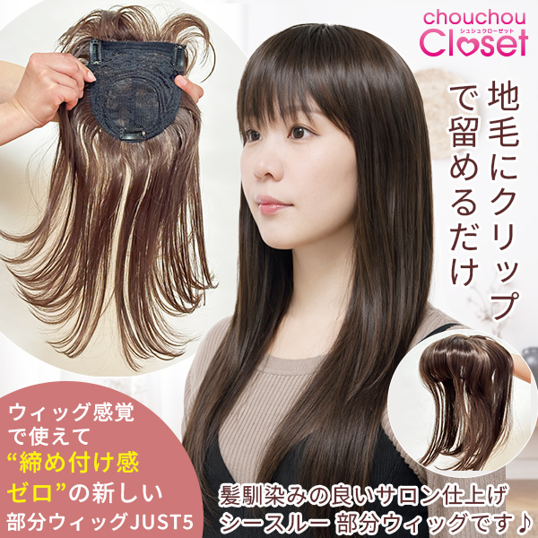 サロン仕上げ ロング ヘアピース シースルー 頭頂部 広範囲カバー