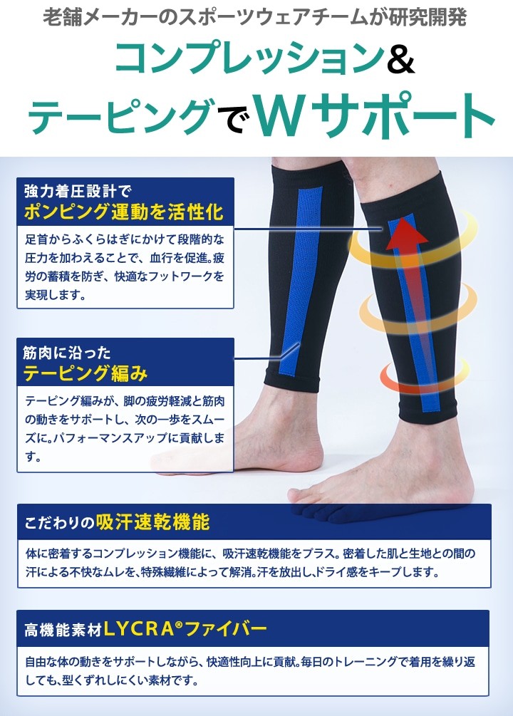 コンプレッション＆テーピング機能をもっと身近に。ゲイター（ふくらはぎ用サポート）
