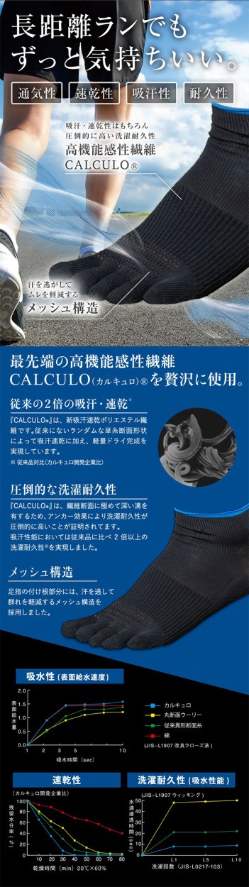 通気性・速乾性・吸汗性・耐久性。長距離ランでもずっと気持ちいい