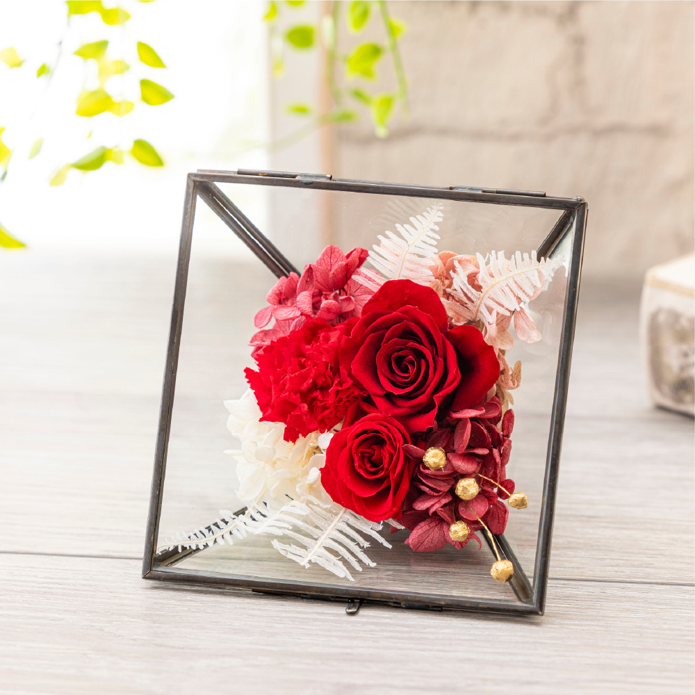 ソリッドフラワー　　プリザーブドフラワー プリザーブドフラワー ギフト 花 ルシュ ガラスフレーム 誕生日