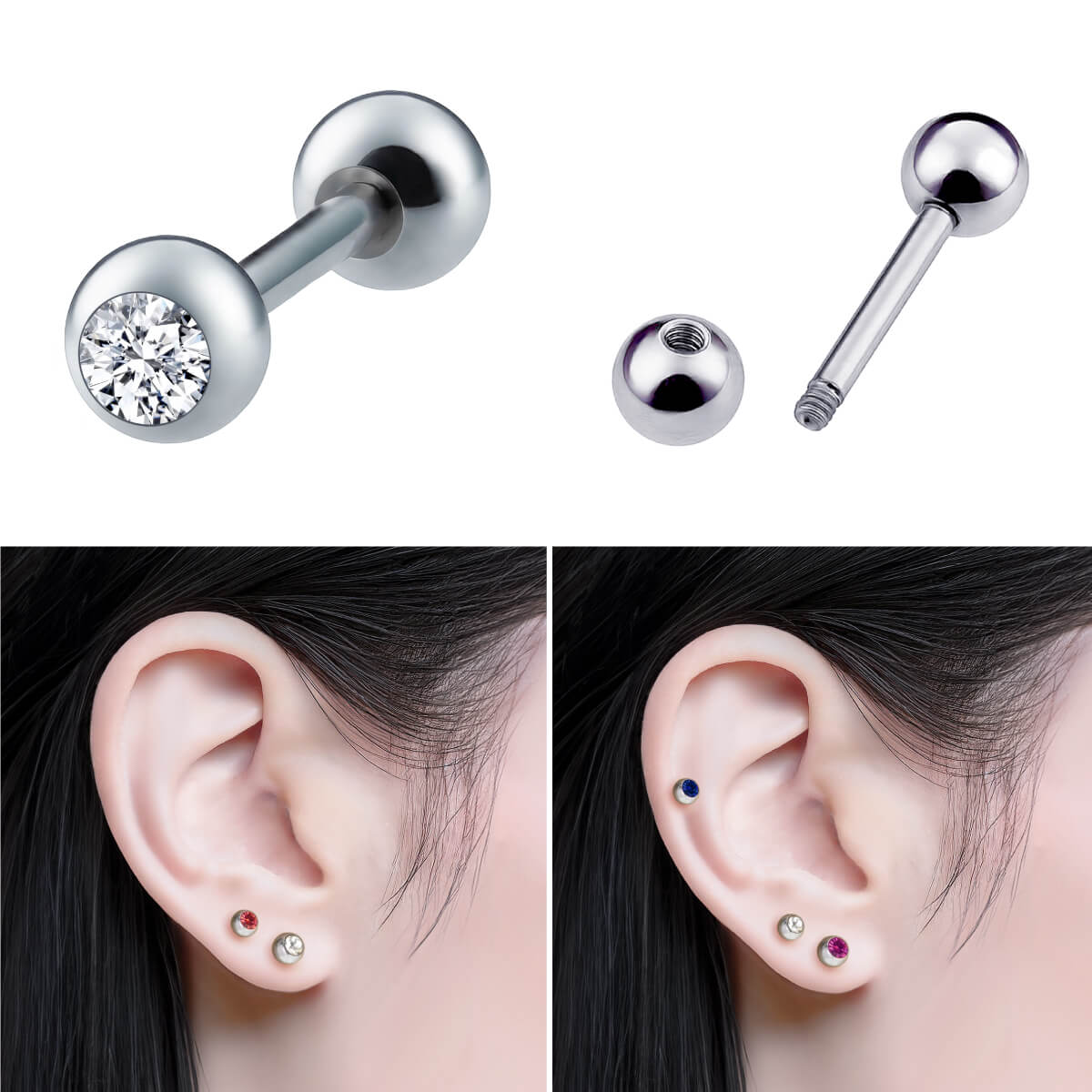 ジェム ストレートバーベル 16g 軟骨 ピアス : From da Phactory