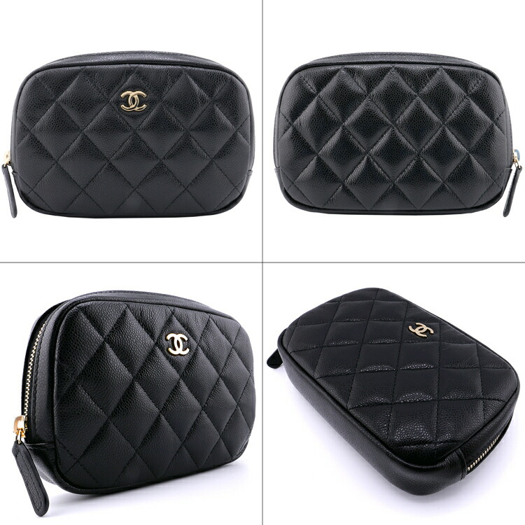 CHANEL シャネル キャビアスキン 小物入れ ポーチ デカロゴ 黒 CHANEL シャネル ポーチ キャビアスキン マトラッセ ココマーク