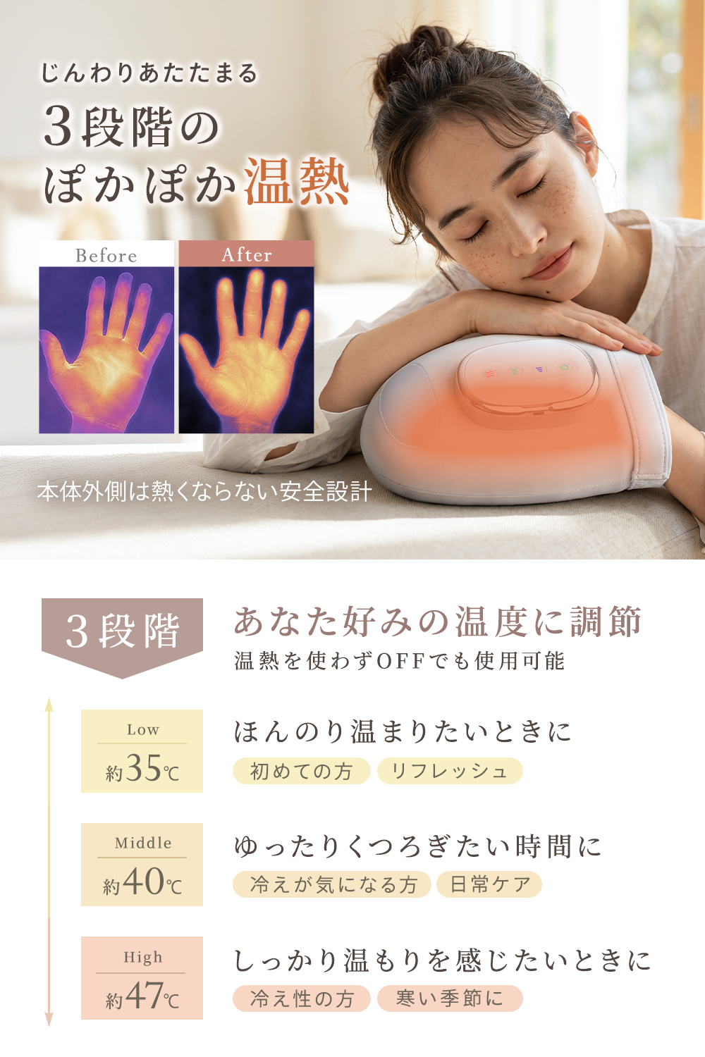 ハンドマッサージャー マッサージ器 TENOWA ハンドケア 温熱 加圧 エア