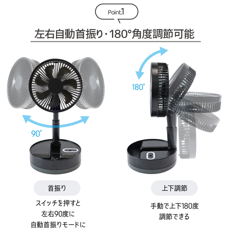 折りたたみ扇風機 小型 dcモーター おしゃれ リビング サーキュレーター 首振り 充電式 リモコン付き コードレス ファン 10800mAh 静音  アウトドア キャンプ