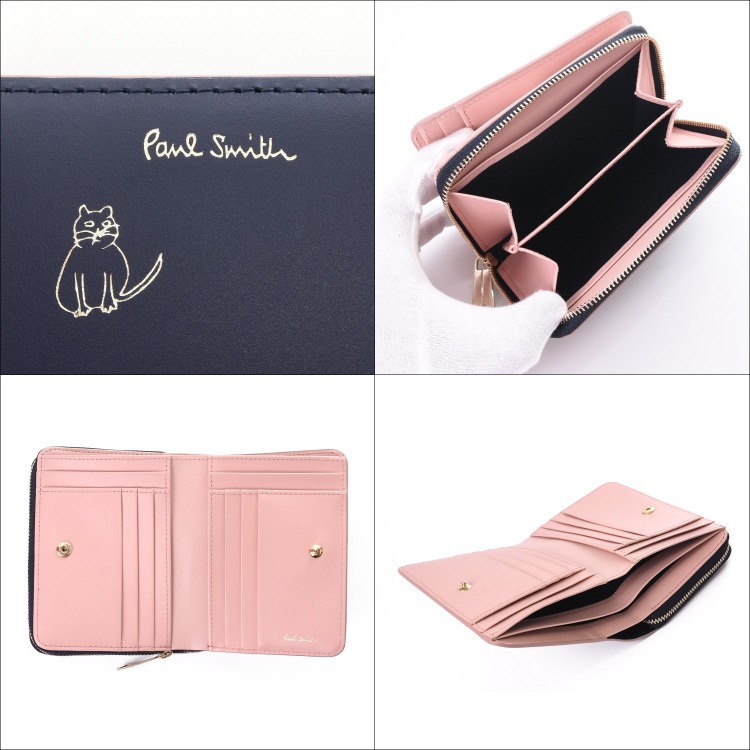 ポールスミス Paul Smith 財布 二つ折り財布 レディース キャットドゥードゥル ミニ財布 ミニウォレット 牛革 コンパクト 本革 レザー  小銭入れ 名入れ