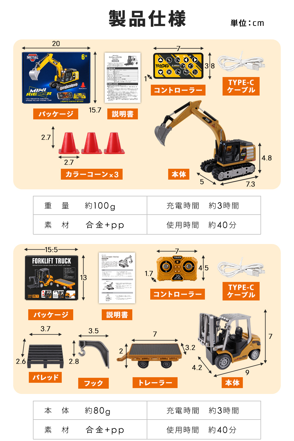 MRG JAPAN ショベルカー フォークリフト ラジコン 2台セット 1/64 ミニ
