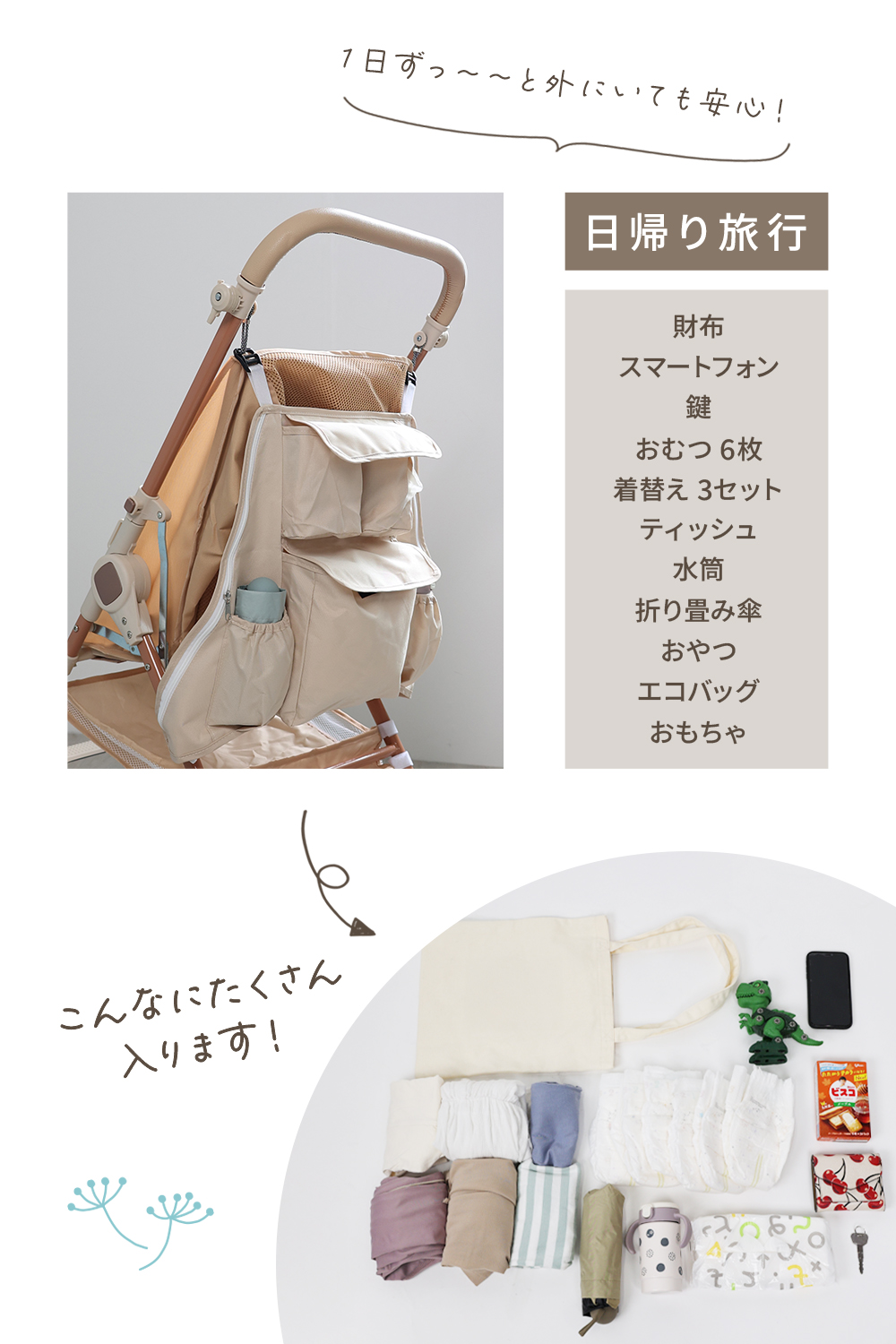 ベビーカー用 バッグ 多機能収納バッグ 大容量 7ポケット ティッシュ