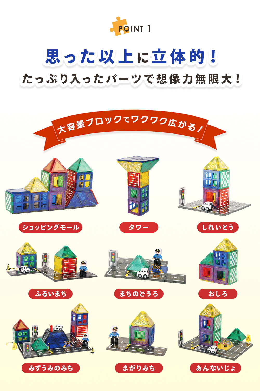 MRG JAPAN 70ピース×2セット マグネットブロック 車 知育玩具 磁石