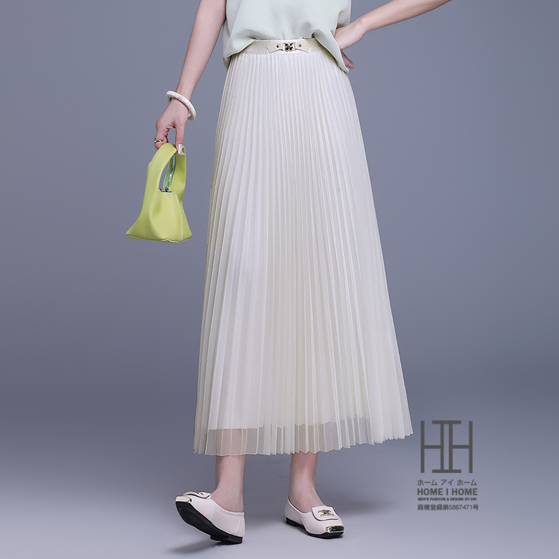 チュールスカート プリーツスカート レディース ミモレ丈 ワンポイント ウェストゴム 台形スカート プリーツスカート 体型カバー ゆったり ギャザー ストレッチ | ホームアイホーム | 02