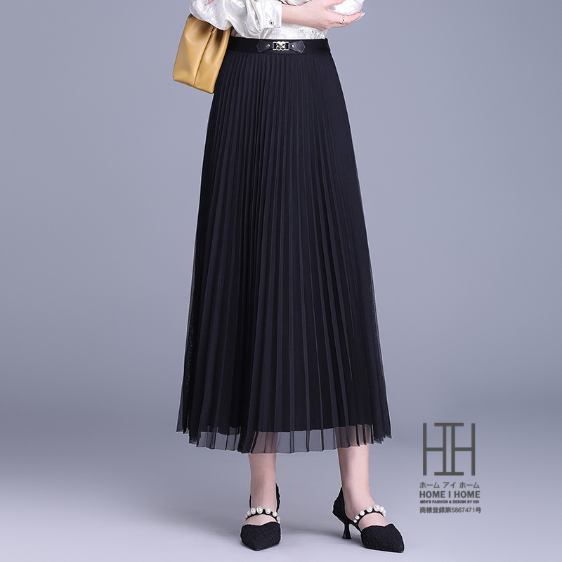 チュールスカート プリーツスカート レディース ミモレ丈 ワンポイント ウェストゴム 台形スカート プリーツスカート 体型カバー ゆったり ギャザー ストレッチ | ホームアイホーム | 01