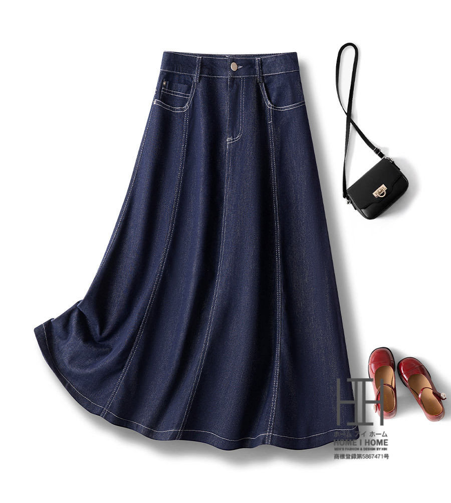 デニム Aラインスカート レディース 接触冷感 ひんやり カジュアル 体型カバー フレア ロング 涼しい ウエストゴム ボトムス 大きいサイズ 20代 30代 40代 50代 | ホームアイホーム | 01