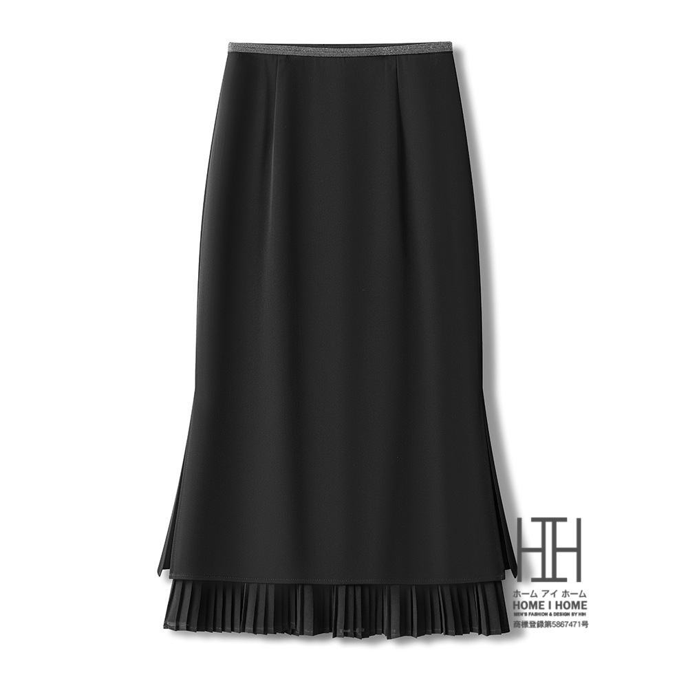 マーメイドスカート プリーツ切り替え ロングスカート レディース ストレッチ 脚長 美脚 体型カバー ミモレ丈 大人 上品 ブラック フォーマル ギャザースカート | ホームアイホーム | 01