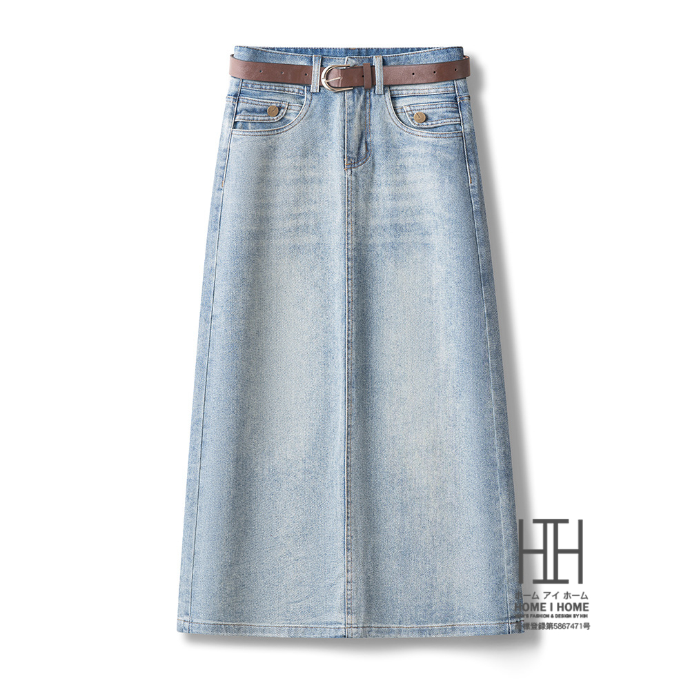 デニムスカート レディース ウォッシュ加工 ヒゲ加工 ユーズド スリット 体型カバー カジュアル 女子会 デート 普段使い 旅行 ミモレ丈 黒 ブルー ボトムス | ホームアイホーム | 01