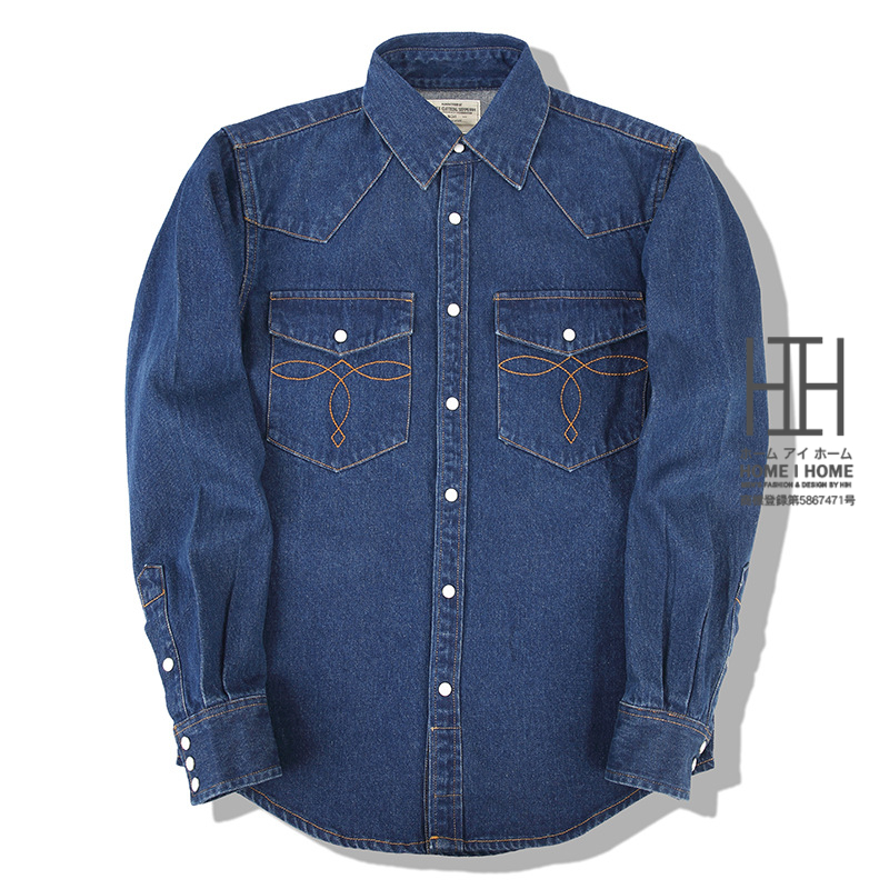 ウエスタン シャツ ダンガリーシャツ デニムシャツ メンズ 長袖 10oz デニム ヘビーウェイト コットン ビンテージ 両ポケット おしゃれ インディゴ ホワイト | ホームアイホーム | 02