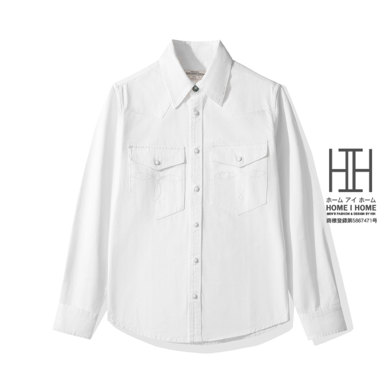 ウエスタン シャツ ダンガリーシャツ デニムシャツ メンズ 長袖 10oz デニム ヘビーウェイト コットン ビンテージ 両ポケット おしゃれ インディゴ ホワイト | ホームアイホーム | 01