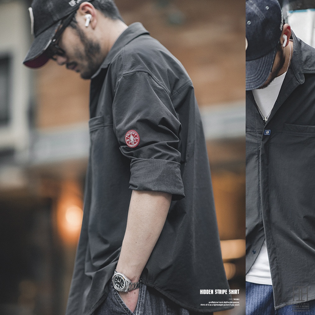 カジュアルシャツ シャツジャケット メンズ 長袖 大きいサイズ ナイロンジャケット ストレッチ 両ポケット スナップボタン アウトドア シワになりにくい | ホームアイホーム | 01