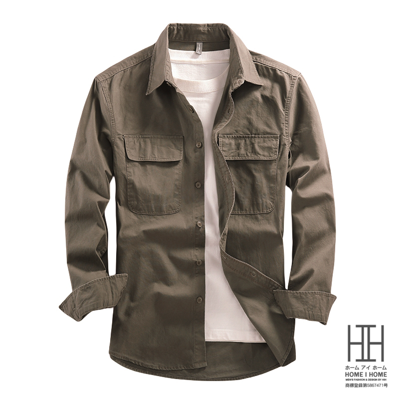 ワークシャツ シャツ メンズ 長袖 シャツジャケット 両ポケット 綿 100 厚手 レギュラーカラー 春服 秋服 ライトアウター 羽織り トップス | ホームアイホーム | 01