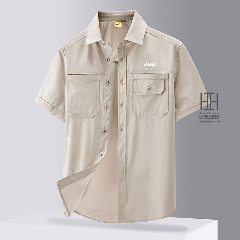 シャツ メンズ 半袖 ナイロンシャツ ストレッチ ポケット付き おしゃれ ワンポイント ワークシャツ ウトドア キャンプ 涼しい スポーツ ゴルフ ワークシャツ | ホームアイホーム | 02