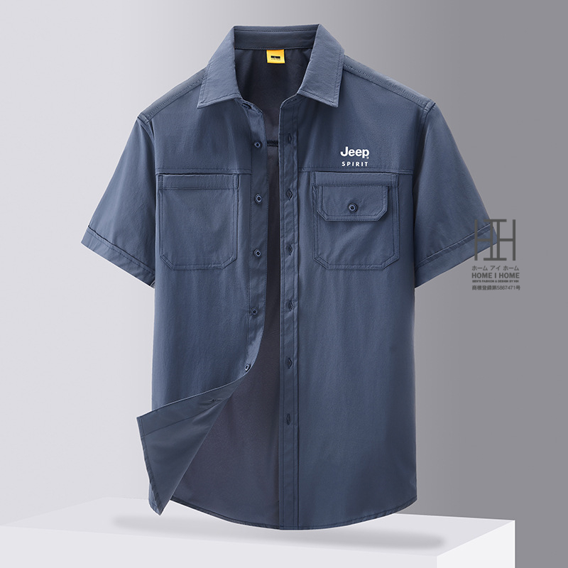 シャツ メンズ 半袖 ナイロンシャツ ストレッチ ポケット付き おしゃれ ワンポイント ワークシャツ ウトドア キャンプ 涼しい スポーツ ゴルフ ワークシャツ | ホームアイホーム | 04