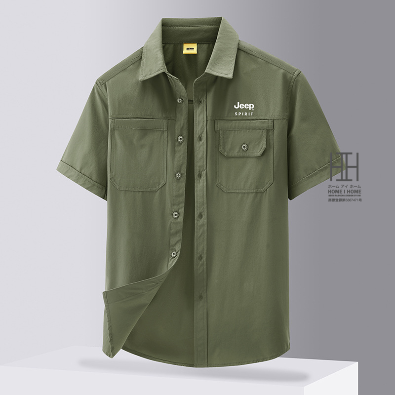 シャツ メンズ 半袖 ナイロンシャツ ストレッチ ポケット付き おしゃれ ワンポイント ワークシャツ ウトドア キャンプ 涼しい スポーツ ゴルフ ワークシャツ | ホームアイホーム | 05