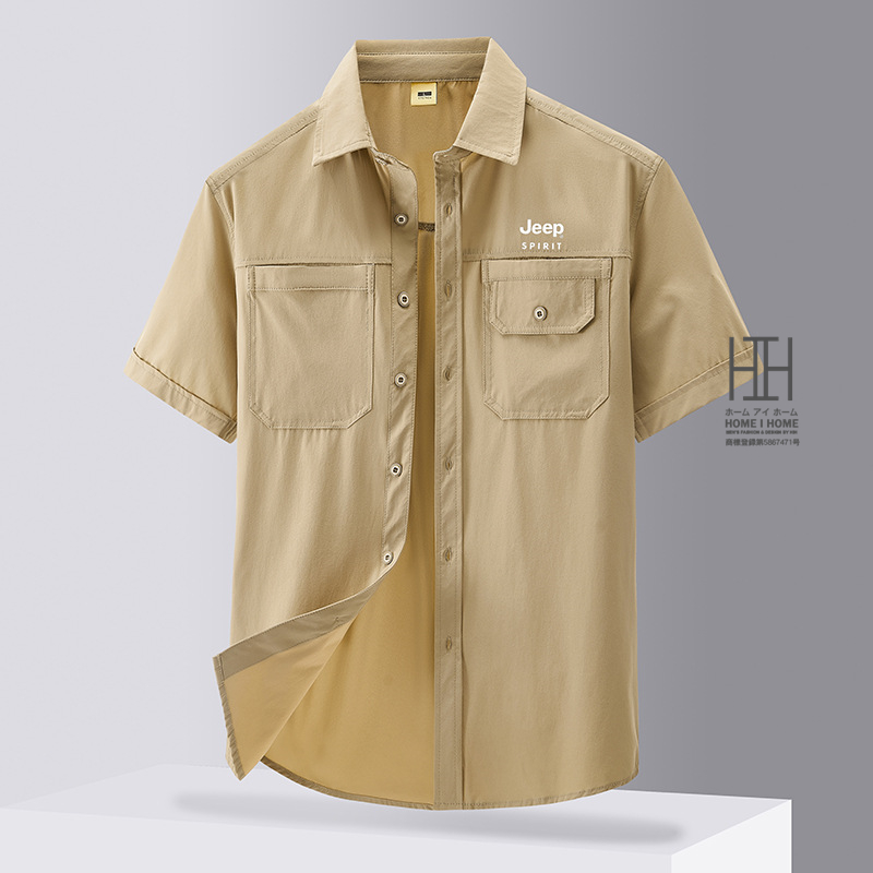 シャツ メンズ 半袖 ナイロンシャツ ストレッチ ポケット付き おしゃれ ワンポイント ワークシャツ ウトドア キャンプ 涼しい スポーツ ゴルフ ワークシャツ | ホームアイホーム | 01