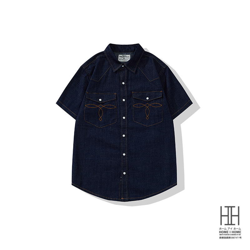 ウエスタンシャツ 半袖 デニムシャツ メンズ 半袖シャツ 両ポケット 涼しい 夏 夏服 インディゴ デニムワークシャツ ユーズド加工 おしゃれ デニムジャケット | ホームアイホーム | 01
