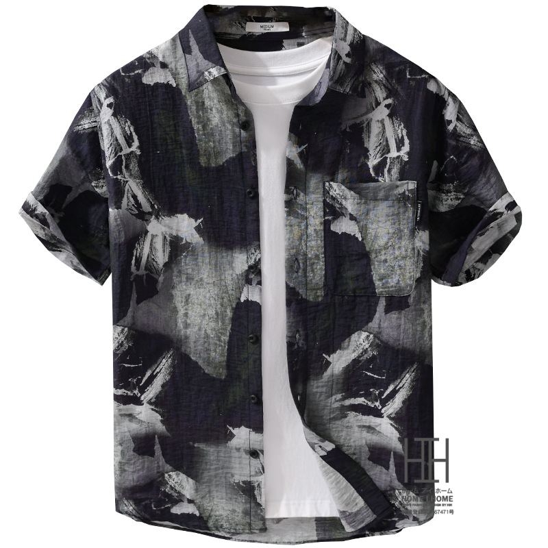 アロハシャツ メンズ 半袖 レーヨンシャツ 柄シャツ カジュアルシャツ ハワイアン リネンシャツ 総柄 レーヨン 麻混紡 涼しい ポケット付き おしゃれ ひんやり | ホームアイホーム | 01