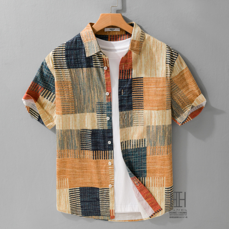 アロハシャツ プリント 半袖シャツ メンズ カジュアルシャツ リゾート アウトドア フィット 半袖 綿100％ クール 柄シャツ おしゃれ カラー配色 羽織り 柔らかい | ホームアイホーム | 01