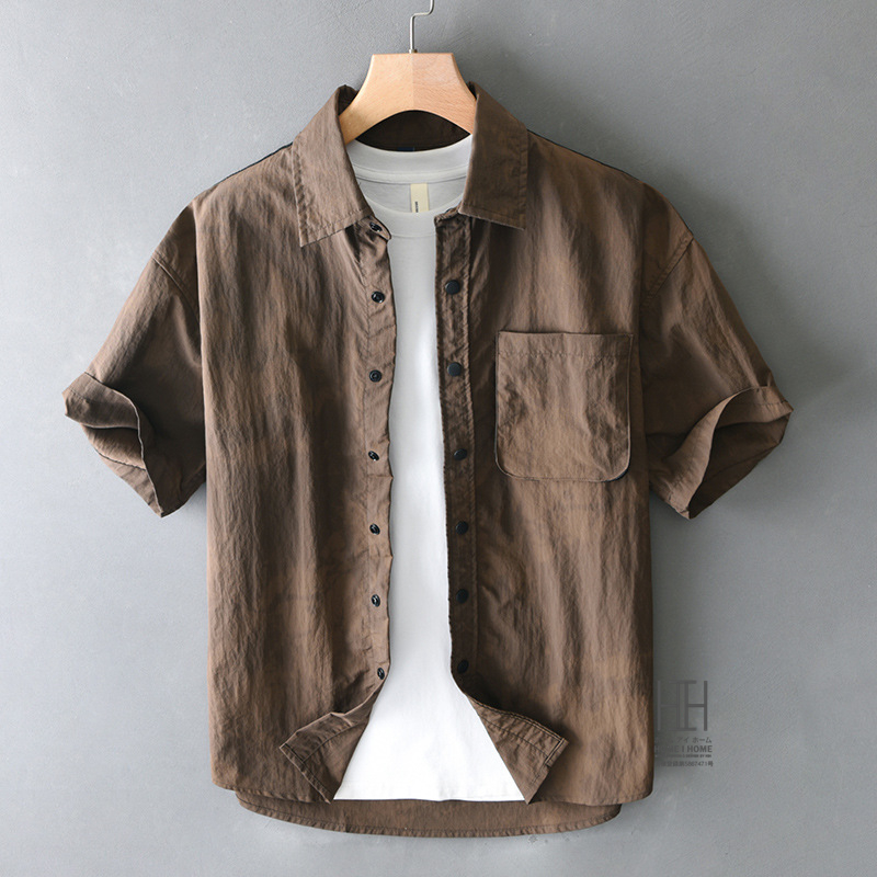 ワークシャツ 半袖 シャツ メンズ ナイロンシャツ 軽量 防シワ 速乾 おしゃれ スナップボタン 胸ポケット付き ひんやり 涼しい 軽い きれいめ メンズシャツ | ホームアイホーム | 01