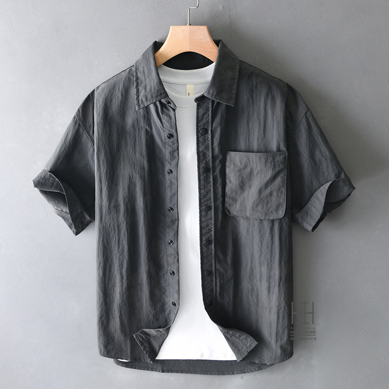 ワークシャツ 半袖 シャツ メンズ ナイロンシャツ 軽量 防シワ 速乾 おしゃれ スナップボタン 胸ポケット付き ひんやり 涼しい 軽い きれいめ メンズシャツ | ホームアイホーム | 02