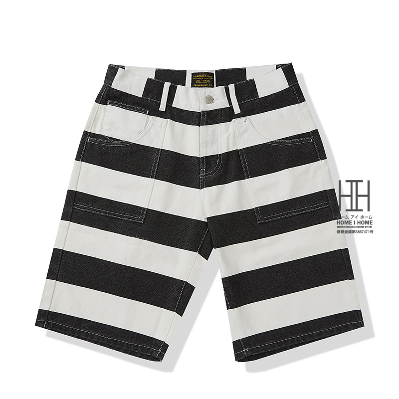 ショートパンツ ハーフパンツ メンズ ボーダー柄 ベイカーショートパンツ サンドウォッシュ加工 フロントボタンフライ 帆布 綿100 モーターサイクル 短パン | ホームアイホーム | 01