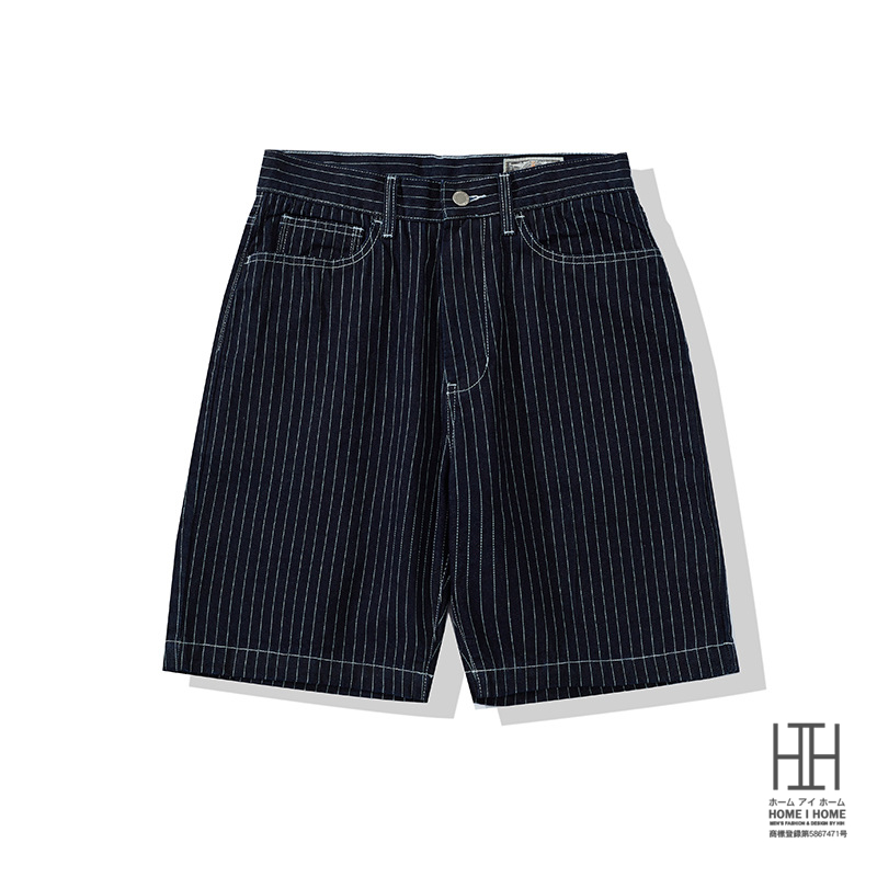 ショートパンツ ショーツ 短パン ハーフパンツ メンズ デニム パンツ ヘビーウェイト ジーンズ ジーパン ストライプ柄 ウォッシュ加工済み 綿 100 夏用 おしゃれ | ホームアイホーム | 02