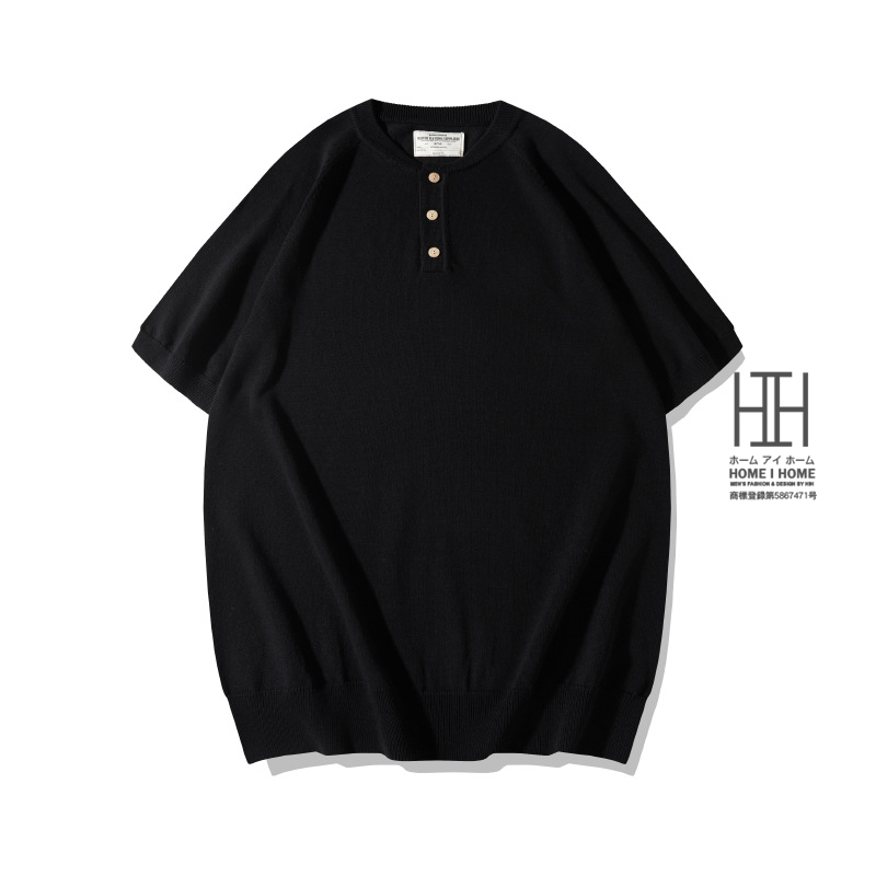 ヘンリーネックtシャツ メンズ 半袖ニット Tシャツ ヘビーウェイト ニットソー サマーニット レーヨン 涼しい カットソー 厚手 肉厚 かっこいい おしゃれ | ホームアイホーム | 06