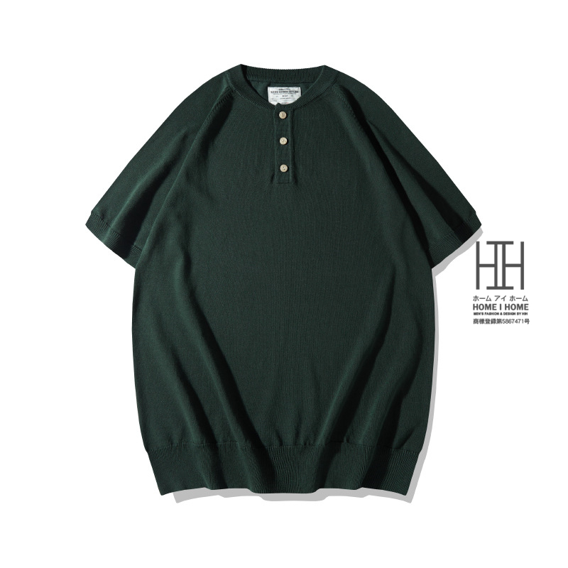 ヘンリーネックtシャツ メンズ 半袖ニット Tシャツ ヘビーウェイト ニットソー サマーニット レーヨン 涼しい カットソー 厚手 肉厚 かっこいい おしゃれ | ホームアイホーム | 02
