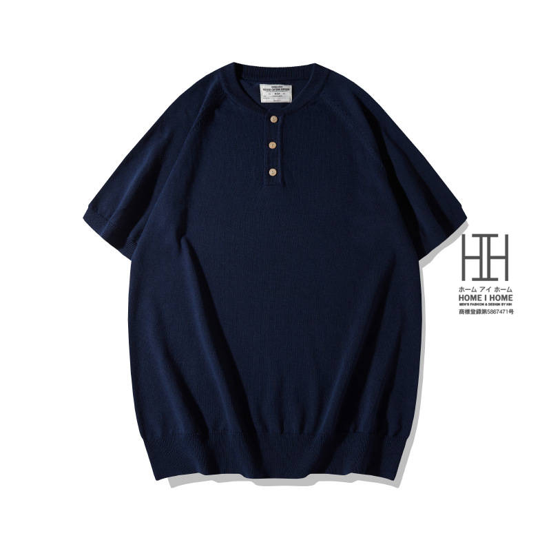 ヘンリーネックtシャツ メンズ 半袖ニット Tシャツ ヘビーウェイト ニットソー サマーニット レーヨン 涼しい カットソー 厚手 肉厚 かっこいい おしゃれ | ホームアイホーム | 05