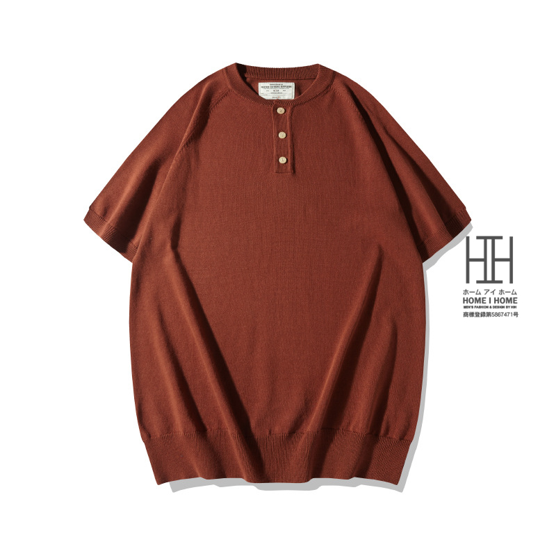 ヘンリーネックtシャツ メンズ 半袖ニット Tシャツ ヘビーウェイト ニットソー サマーニット レーヨン 涼しい カットソー 厚手 肉厚 かっこいい おしゃれ | ホームアイホーム | 03