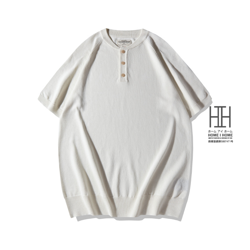 ヘンリーネックtシャツ メンズ 半袖ニット Tシャツ ヘビーウェイト ニットソー サマーニット レーヨン 涼しい カットソー 厚手 肉厚 かっこいい おしゃれ | ホームアイホーム | 01