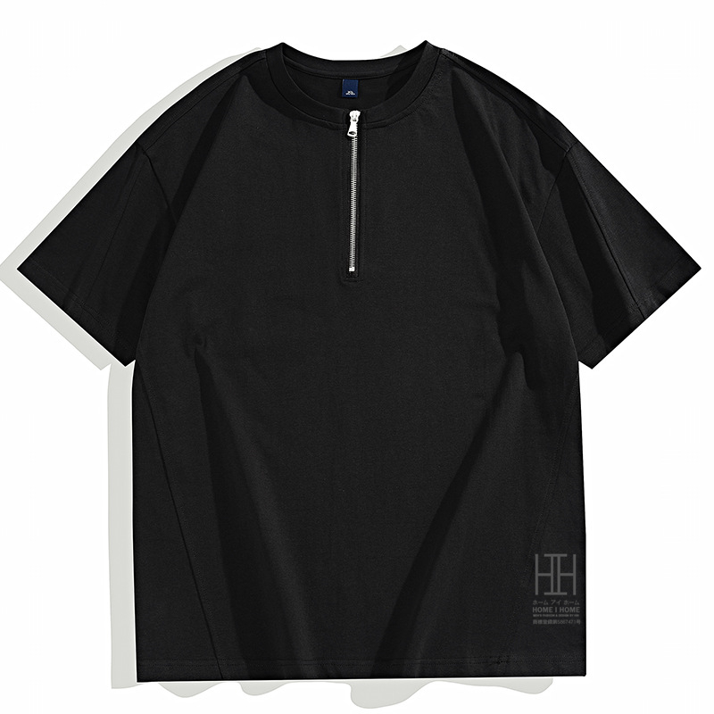 tシャツ メンズ 半袖 無地 おしゃれ カットソー 綿 100 クルーネック ハーフジップ おしゃれ プルオーバー トップス カジュアル インナー 重ね着 キレイめ | ホームアイホーム | 01