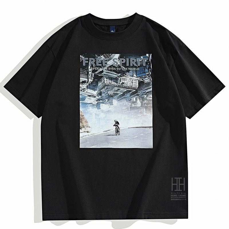 プリントtシャツ Tシャツ カットソー メンズ 半袖 大判プリント クルーネック 大きいサイズ 建物 アート 綿 100 ロゴ プレゼント おしゃれ プレゼント | ホームアイホーム | 01