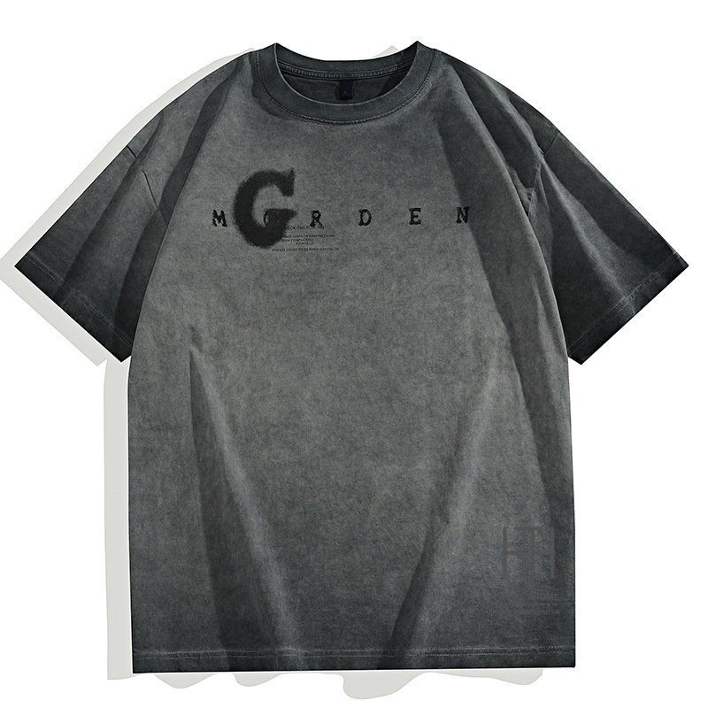 半袖tシャツ カットソー メンズ ヘビーウェイト プリント ウォッシュ加工 ユーズド おしゃれ ルーズ 大きいサイズ 綿 100 クルーネック トップス プリントT 夏物 | ホームアイホーム | 01