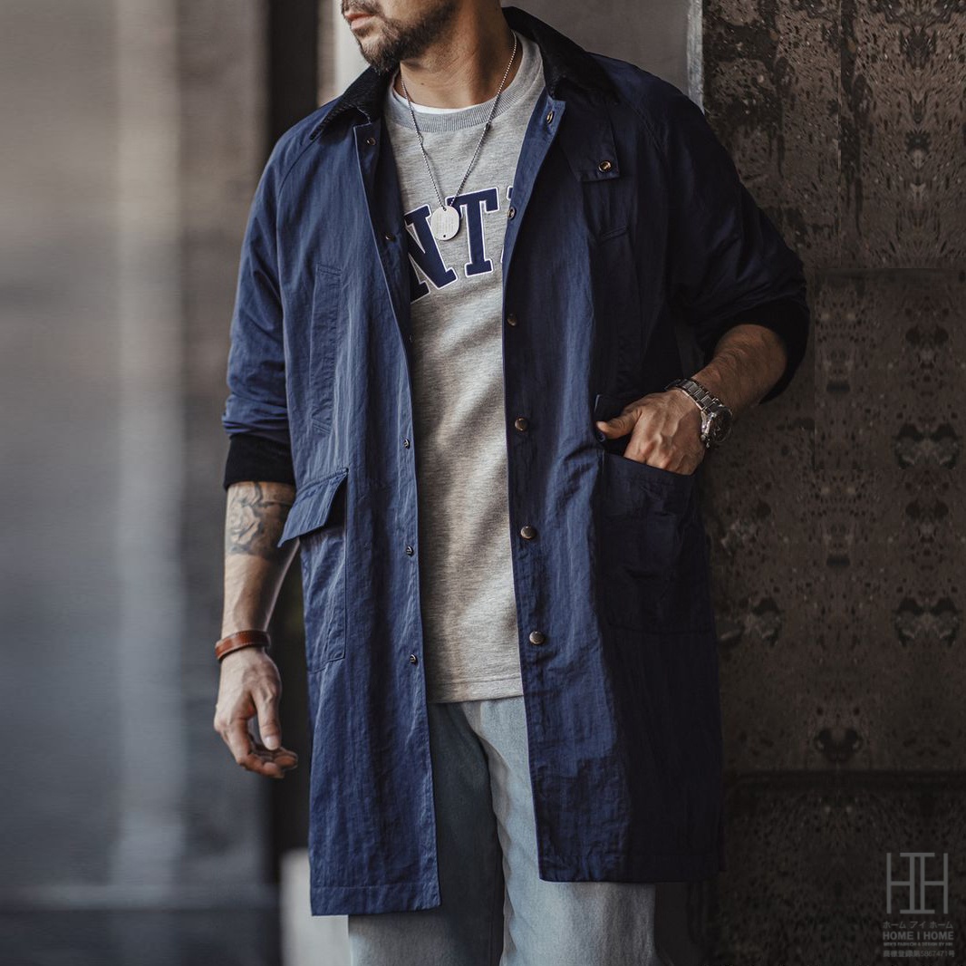 ハンティングロングコート ステンカラーコート メンズ ミドル丈 ナイロンジャケット 軽量 おしゃれ 大きいサイズ ビジネスコート ロングコート カジュアル 秋 冬 | ホームアイホーム | 01